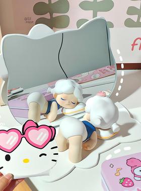 可爱KT猫折叠化妆镜 卡通小巧随身便携 学生宿舍桌面可立式梳妆镜