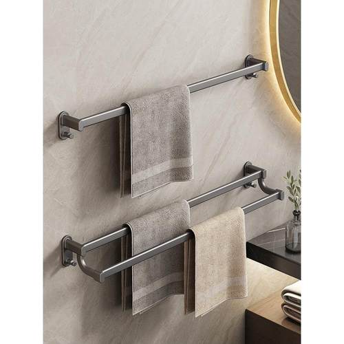 日本首选的浴室毛巾架枪灰色冲孔浴室毛巾架空间铝浴巾存储架