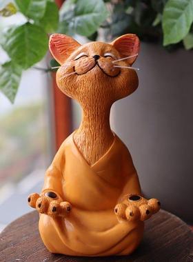 气定神闲打坐参禅创意搞笑猫猫摆件桌面动物多肉植物盆景装饰造景