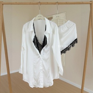 纯欲吊带高级 睡衣2025新款 温柔陷阱性感女蕾丝莫代尔白衬衫 裙套装