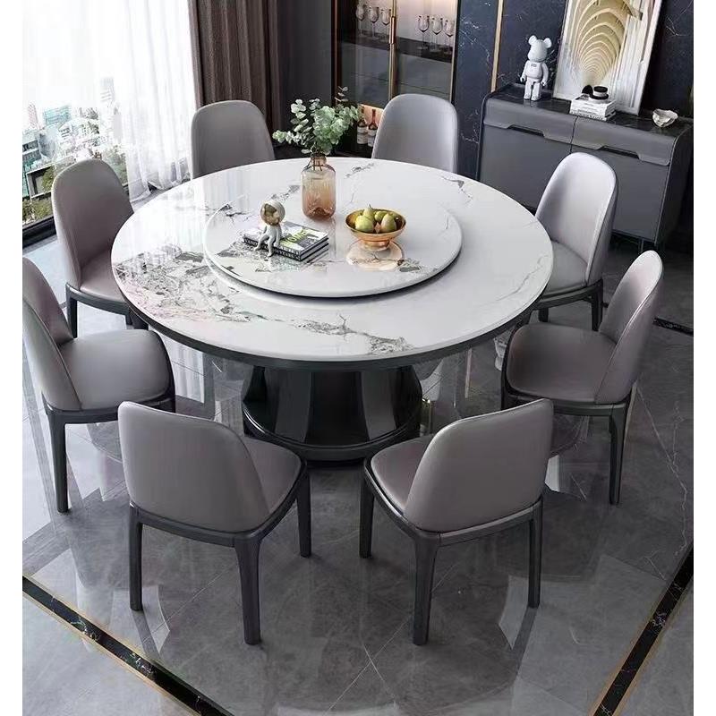高档岩板餐桌椅组合现代简约带转盘圆桌电磁炉家用桌餐厅包厢饭桌