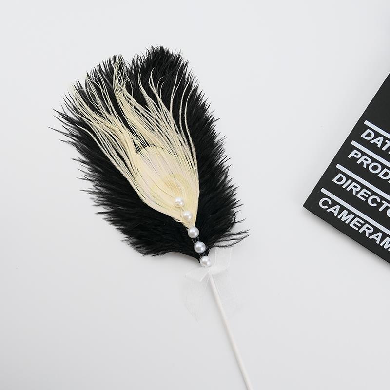 新款ins风珍珠羽毛蛋糕装饰插件白色 黑色天然鸵鸟 羽毛蛋糕装饰