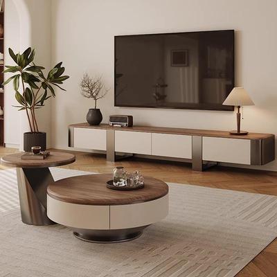 意式轻奢高级感实木圆形茶几2025新款小户型客厅家用高端茶台带抽