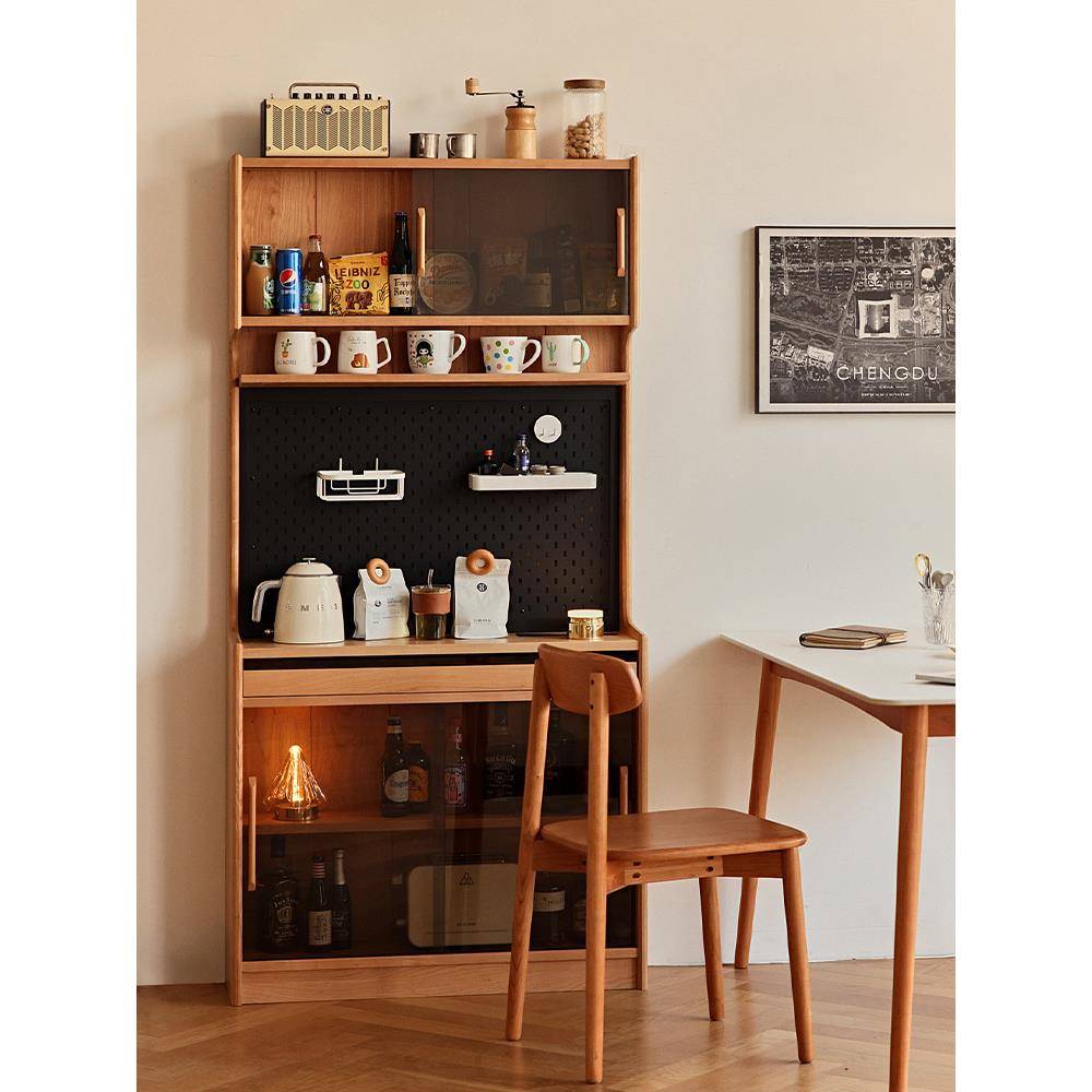 北欧实木餐具柜樱桃木客厅小公寓餐厅壁挂式集成酒柜超薄存储窄侧