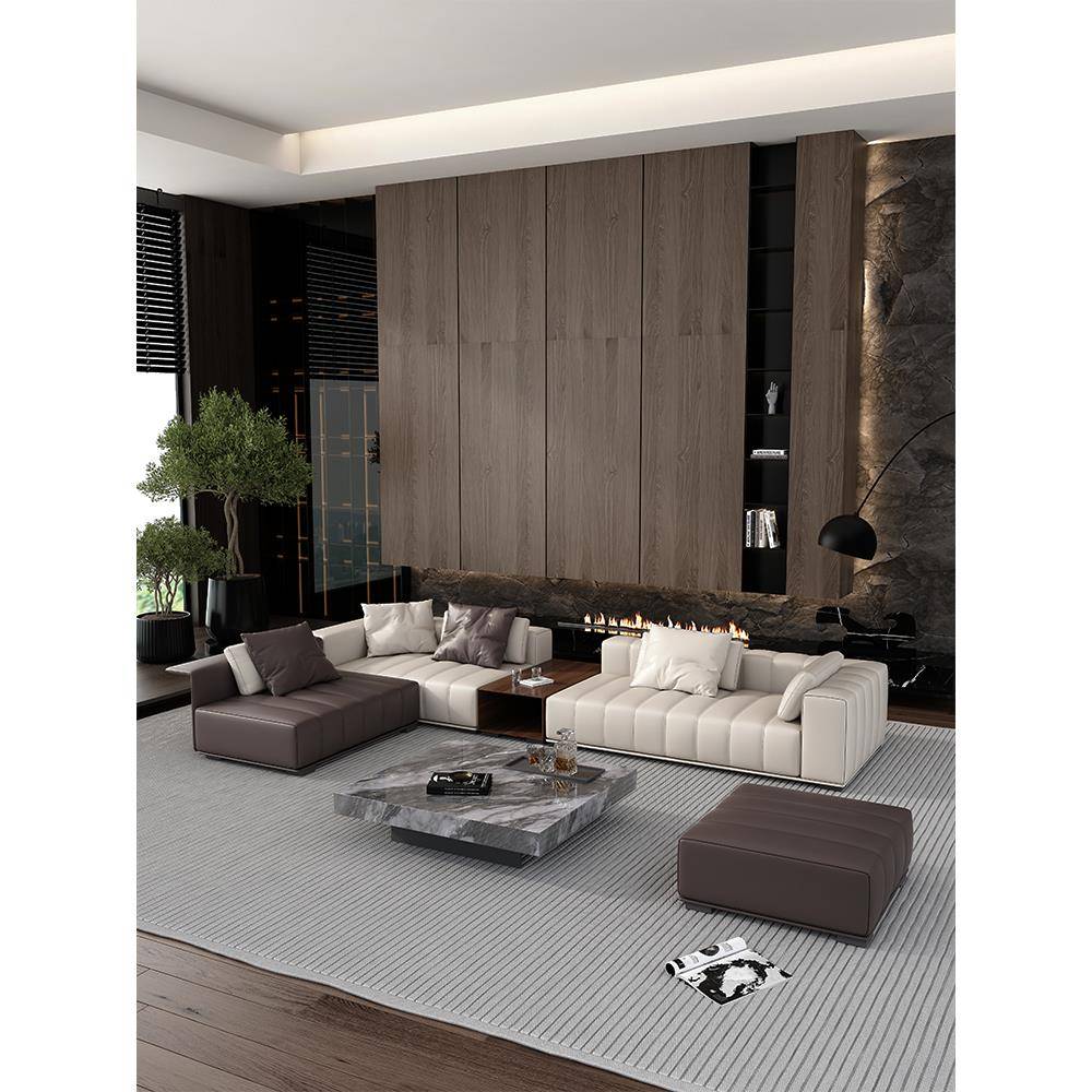 意式轻奢钢琴键真皮沙发Freeman极简客厅别墅大平层转角贵妃沙发