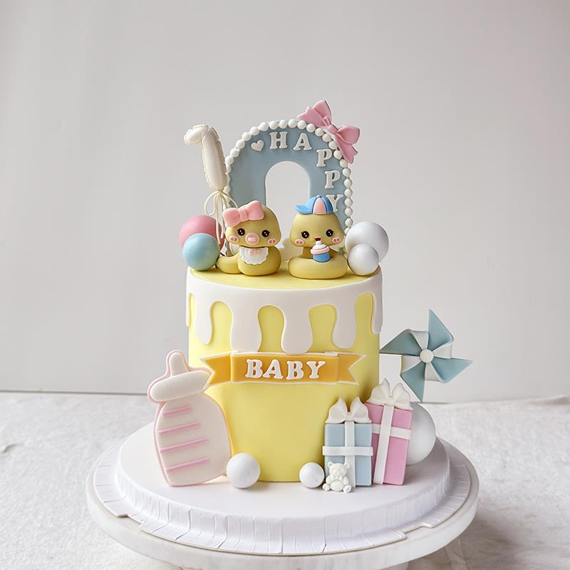 新年蛇宝宝蛋糕装饰可爱小蛇玩偶摆件儿童周岁满月百天生日插牌