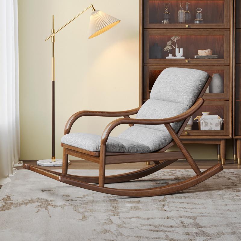 北欧实木摇椅阳台家用休闲客厅单人卧室躺椅懒人沙发布艺摇摇椅子