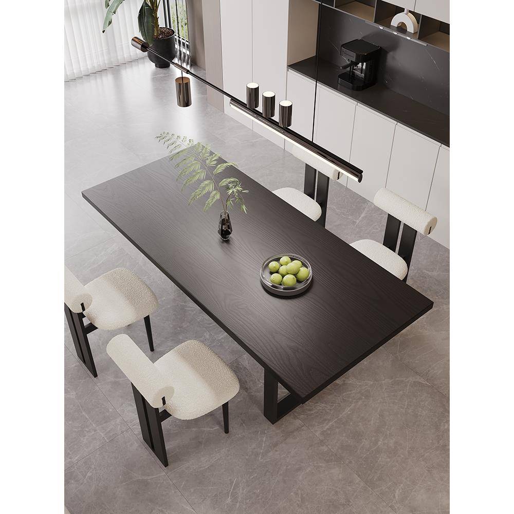 意式极简黑色实木餐桌侘寂风设计师桌椅创意客厅两用书桌一桌四椅