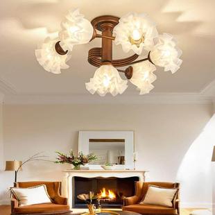 美式卧室吸顶灯覆古田园饭厅灯具法式中古美拉德花朵主卧书房间灯
