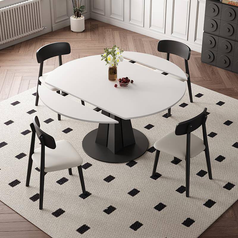 轻奢岩板可伸缩餐桌多功能方圆两用折叠小户型纯白高端家用吃饭桌