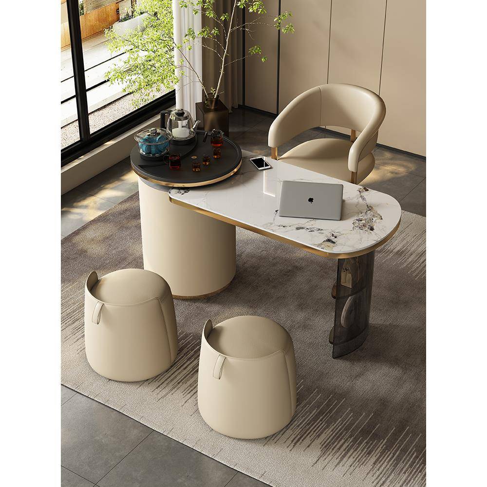 现代简约板岩茶几椅组合轻奢阳台办公室小茶几石桌茶几水壶一体