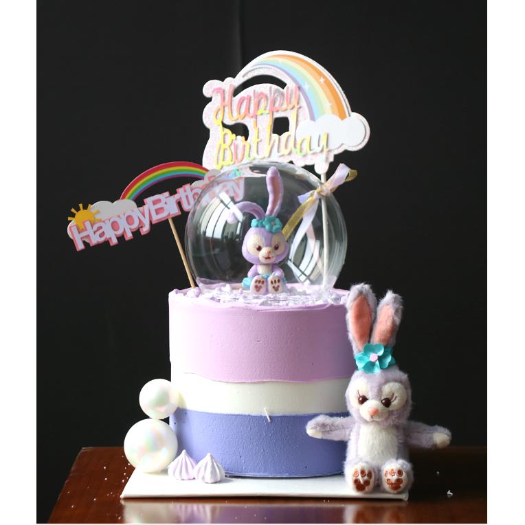 紫色兔子蛋糕装饰摆件网红儿童黛拉兔子公主生日甜品装扮彩虹插件
