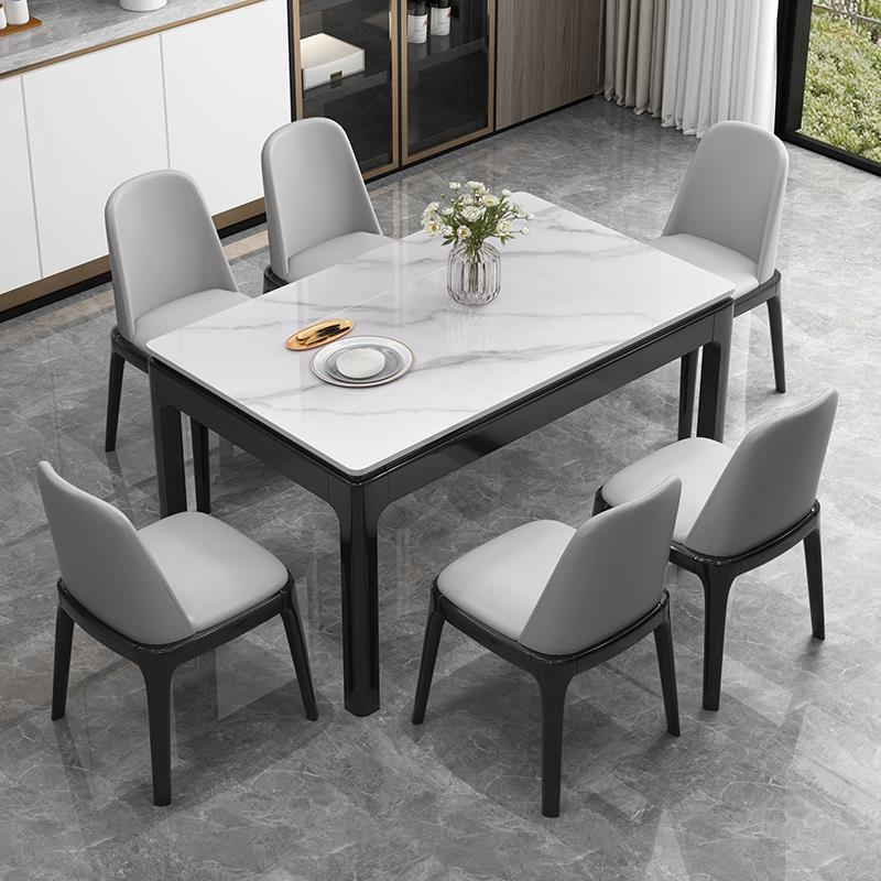 亮光岩板餐桌椅组合现代简约全实木家用小户型长方形吃饭桌子北欧