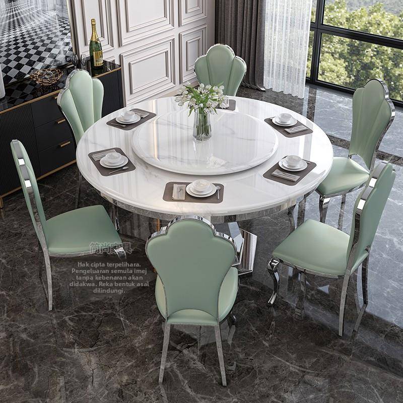 轻奢大理石餐桌椅组合现代简约家用大小户型圆形饭桌带转盘圆桌子