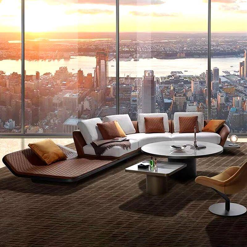 意大利Reflex Segno法拉利真皮弧形意式轻奢迪丽热巴别墅布艺沙发