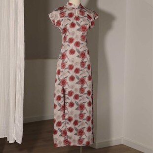 喵吉新中式国风修身收腰日常改良旗袍裙小个子长款碎花连衣裙女夏