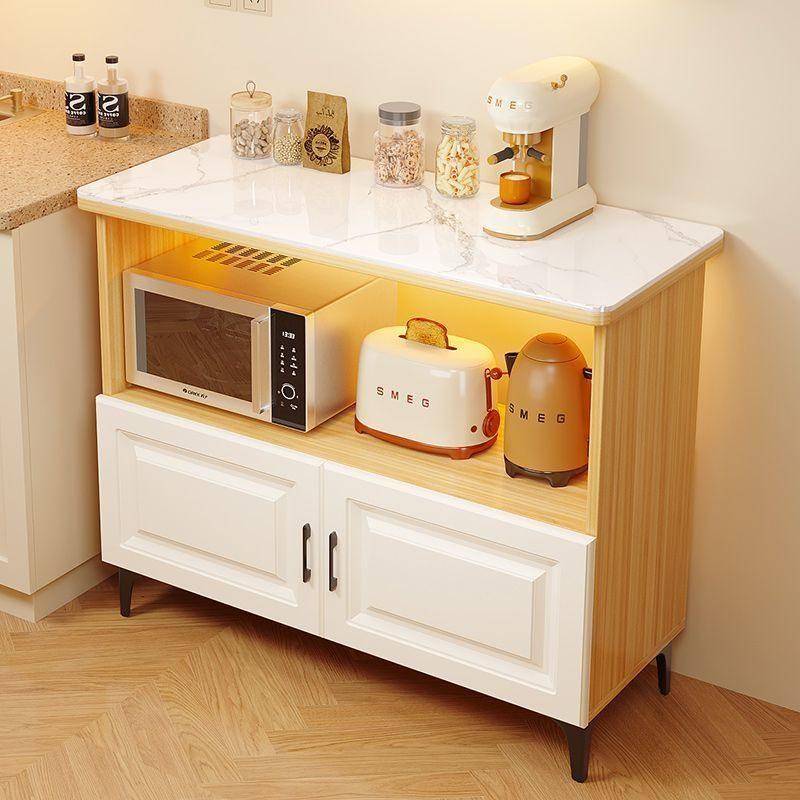 厨房岩板置物架储物柜落地家用多层操作台微波炉烤箱切菜桌餐边柜