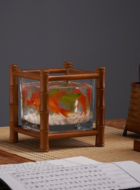 竹制桌面养生鱼缸架茶室装饰花几盆景绿植花台架展示台案几置物架