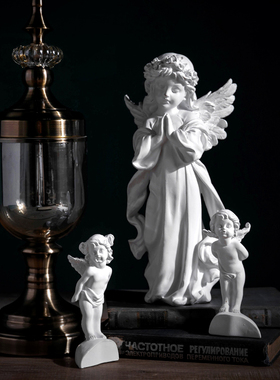 【曼塔】欧式复古白色天使装饰品雕塑石膏人物家居摆设雕像小摆件
