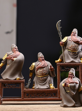 武财神关公招财车载摆件复古手工描金武圣关羽青龙偃月刀家居饰品