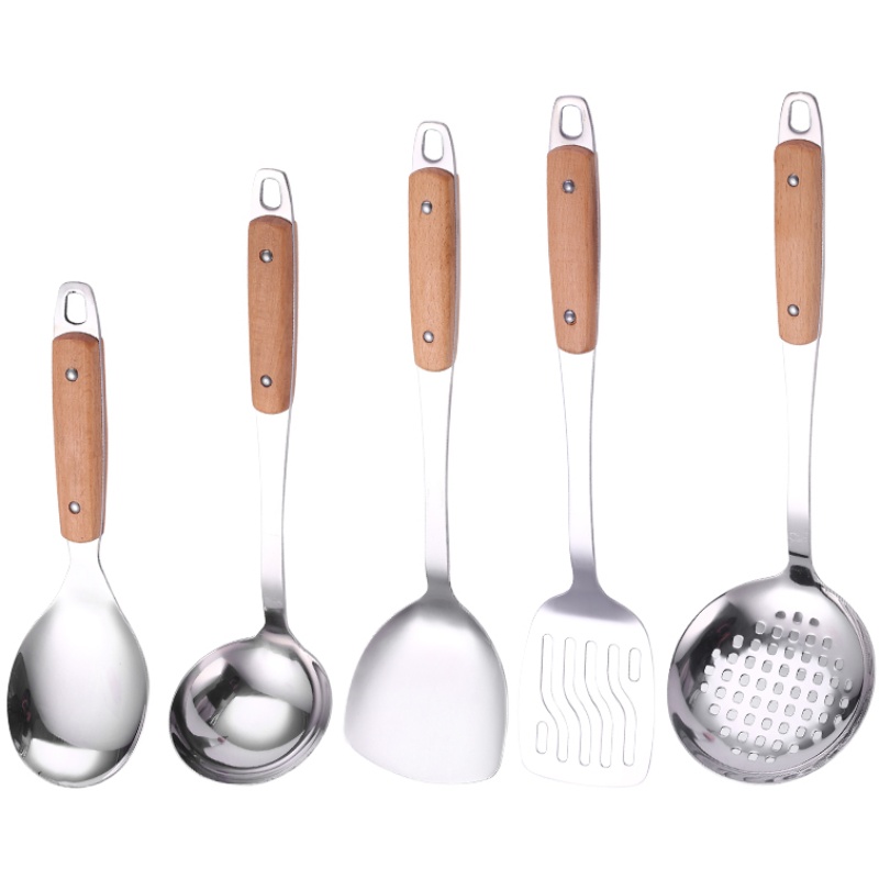 锅铲套装炒菜铲子家用厨具炒勺不锈钢汤勺防烫木柄不粘锅炒勺漏勺
