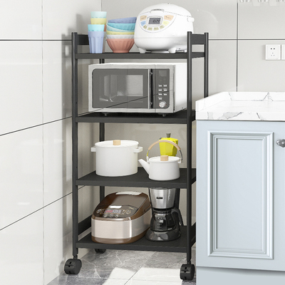 黑色厨房微波炉置物架落地多层收纳架家用架子烤箱锅架收纳架子