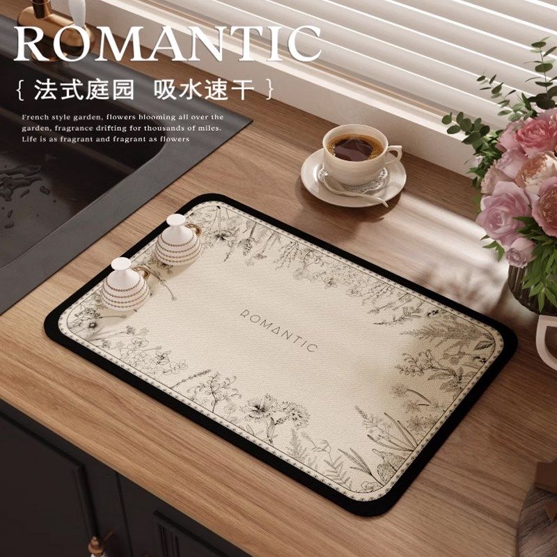 法式厨房台面吸水碗碟沥水垫复古风硅藻泥桌面咖啡机隔热吧台垫子,居家布艺,厨房地垫,淘宝优惠券,粉丝福利购,淘宝优惠卷