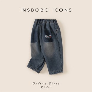 男童裤子宝宝加绒牛仔裤加厚冬装女童休闲裤洋气童裤加厚长裤冬天