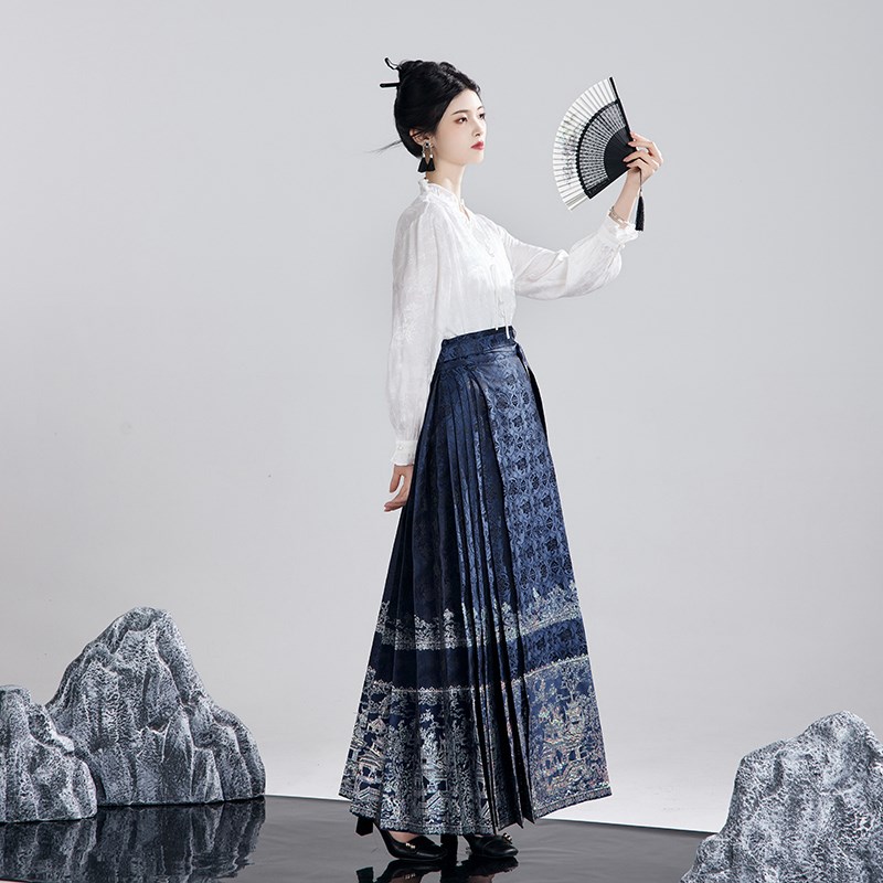 星河汉歌[蓬莱仙境]藏蓝色马面裙女明制汉服古风秋冬新中式国风