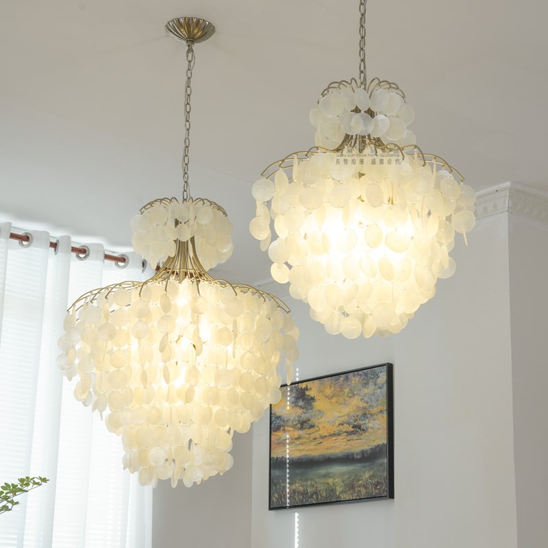 奥幕 法式奶油复古珍珠天然贝壳吊灯客厅餐厅卧室书房北欧风铃灯