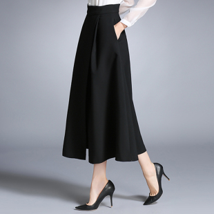 秋装 高腰气质半身长裙黑色a字裙遮肚子垂感裙子 半身裙女2021新款