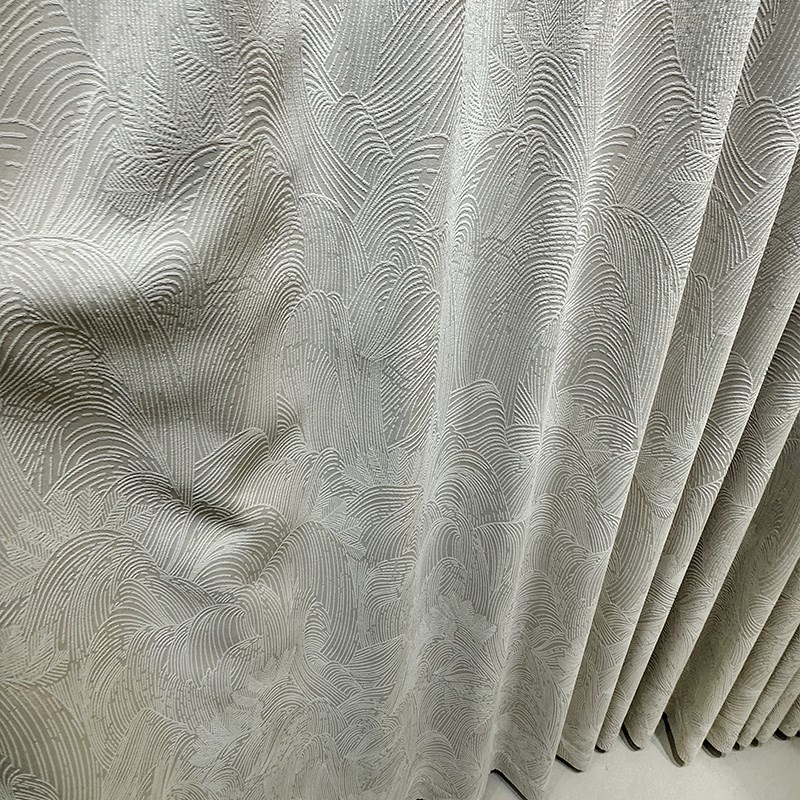 2024年新款中式客厅雪尼尔灰色遮光浮雕卧室落地定制窗帘沧海桑田