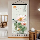 新中式 饰布艺挂画挂毯 荷花九鱼图挂布背景布客厅玄关入户走廊装