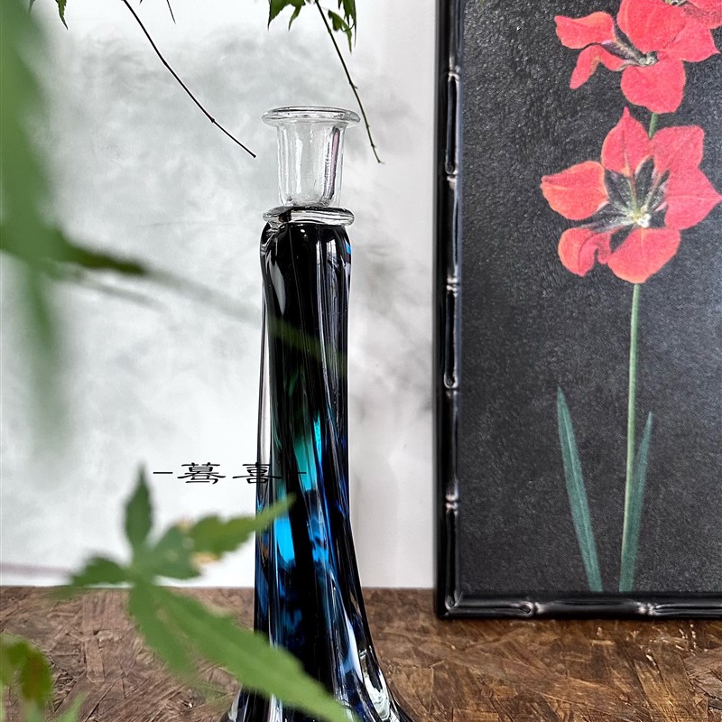 中古玻璃质感烛台家居艺术摆件拍摄道具复古装饰氛围感家用蜡烛台