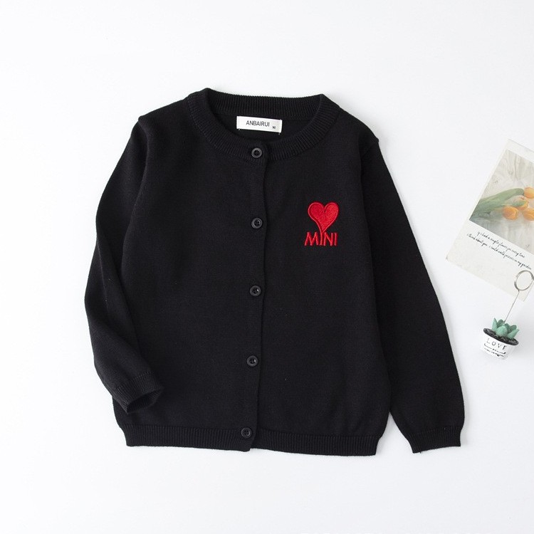 2022新款秋款亲子装外套棉线毛衣男女童纯棉爱心休闲长袖针织衫