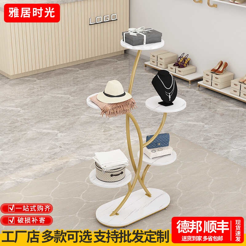 服装店展示架橱窗中间摆r放落地式鞋店鞋架包包鞋帽高低展示台货图片