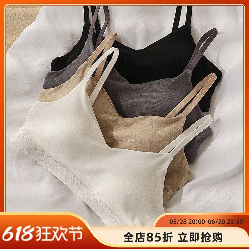简约基础款黑白纯色小胸微聚拢无C钢圈内衣女棉质抹胸式无痕文胸