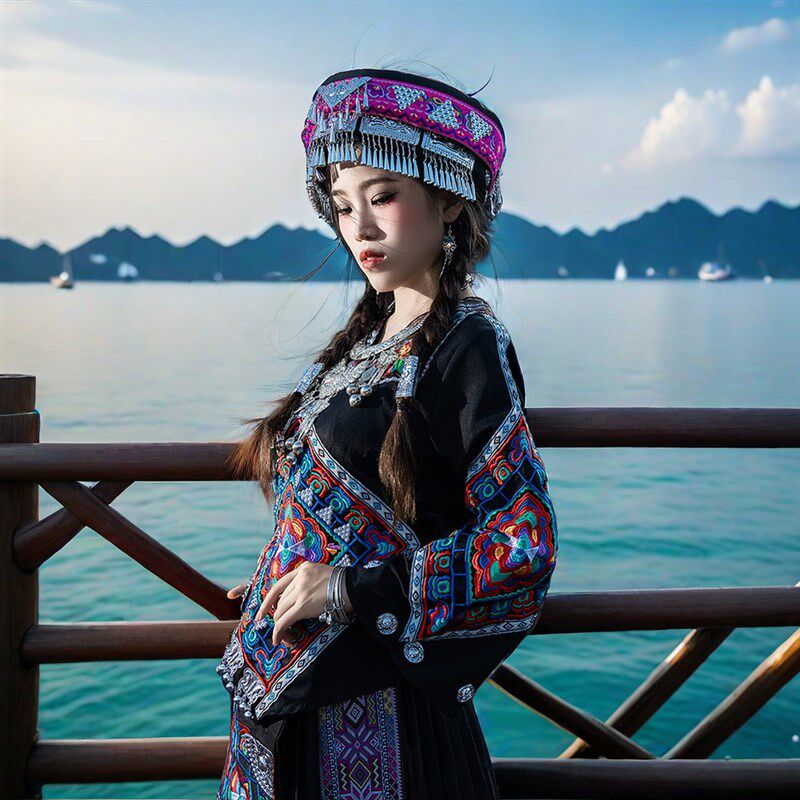新款苗族服e装女侗族刺绣少数民族服饰成人跳舞蹈演出旅拍网红彝