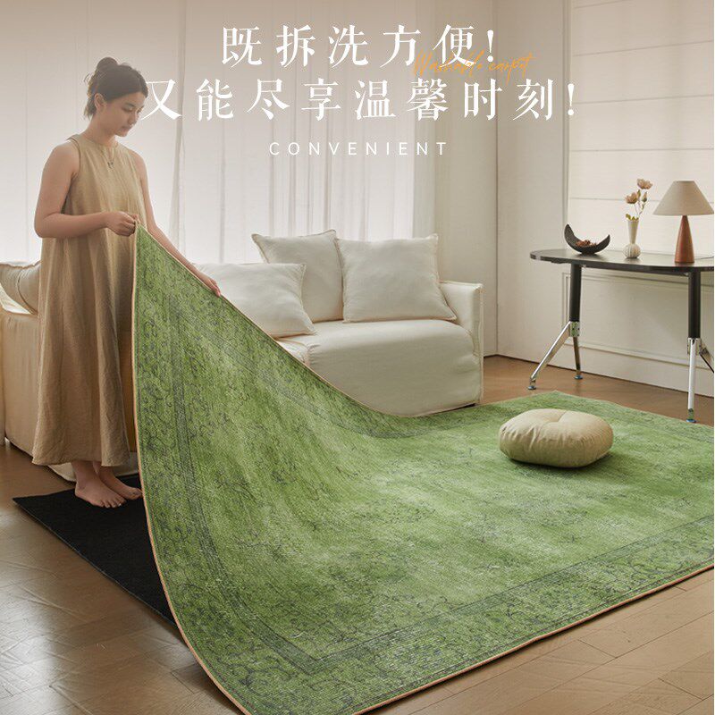 法式高级感可拆洗地毯客厅2025新款森系绿色可水洗V机防水耐脏地