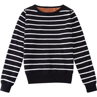 秋冬季条纹针织衫女加绒加厚毛衣女短款长袖修身百搭低圆领打底衫