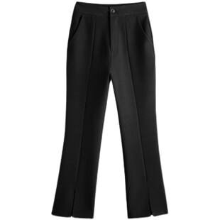 黑色开叉西装裤女八九分垂感显瘦分叉裤小个子150微喇叭休闲裤xs8