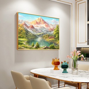 聚宝盆餐厅装饰画轻奢高级感饭厅餐桌挂画大芬村油画手绘山水壁画