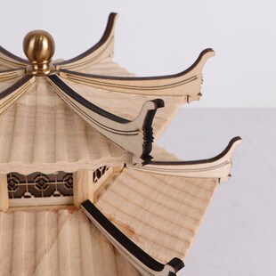 新中式 饰品 禅意书房摆件创意木质凉亭建筑屋檐样板房间办公桌软装