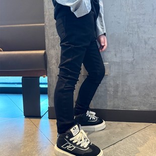 男童小脚修身瘦版牛仔裤子薄绒铅笔裤宝宝烟管裤2024冬装儿童长裤