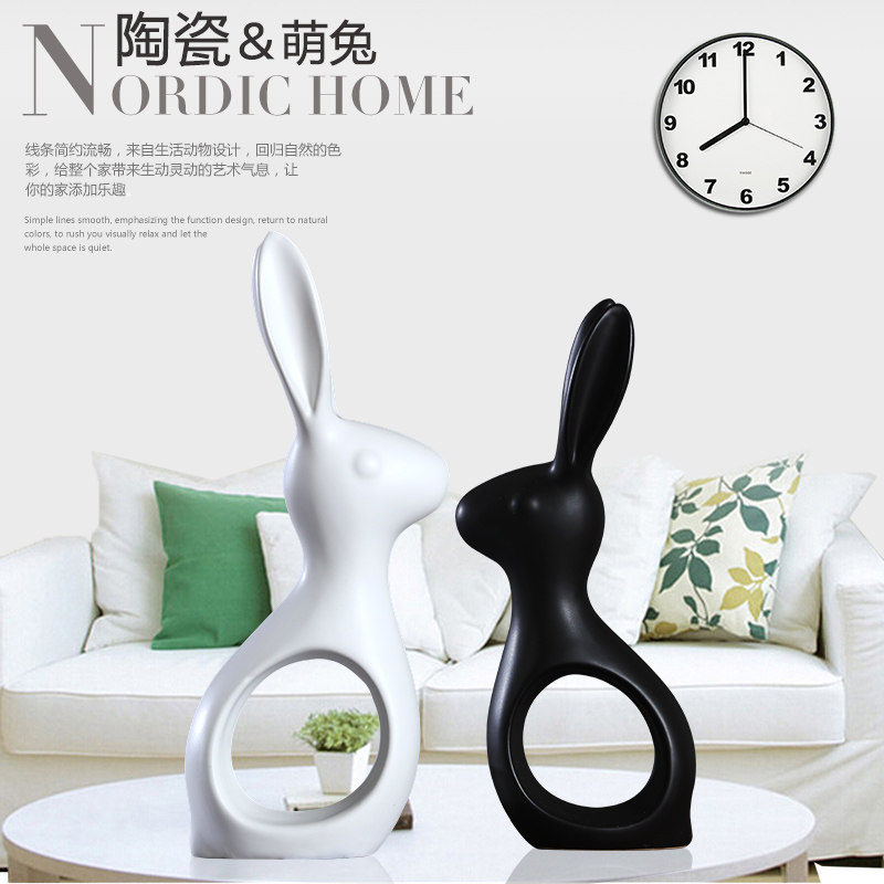 兔子北欧摆件轻奢黑白简约创意家居摆设酒柜房间客厅电视柜装饰品,家居饰品,装饰摆件,淘宝优惠券,粉丝福利购,淘宝优惠卷