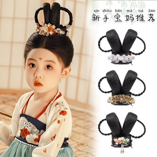 儿童汉服假发包古装一体式明制头饰女童古风抓夹发髻盘发演出造型