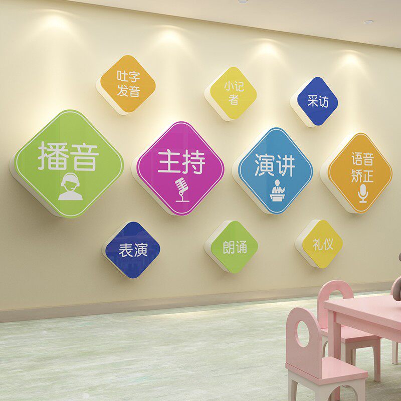 口才教室环创布置装饰小主持人播音少儿舞台培训机构W文化墙面贴
