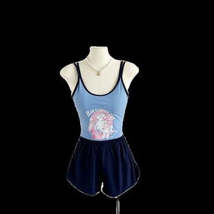 泳衣女连体单独平角裤竞速小胸少游泳馆可爱少女T感竞技温泉游泳