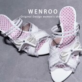 白色蕾丝两c穿爱心坡跟凉鞋 休闲露趾凉拖 法式 女外穿2025夏季 新款