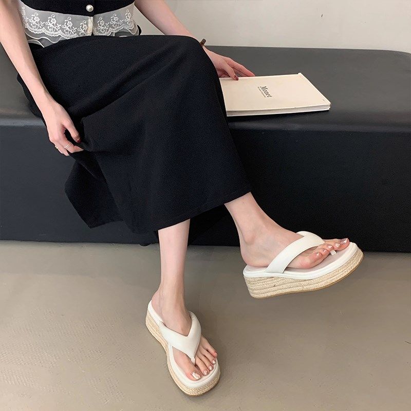厚底坡跟夹脚凉拖k鞋女时尚外穿人字拖